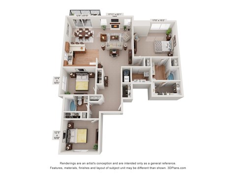 Floor plan for 3 beds, 2 baths, 1740 sqft